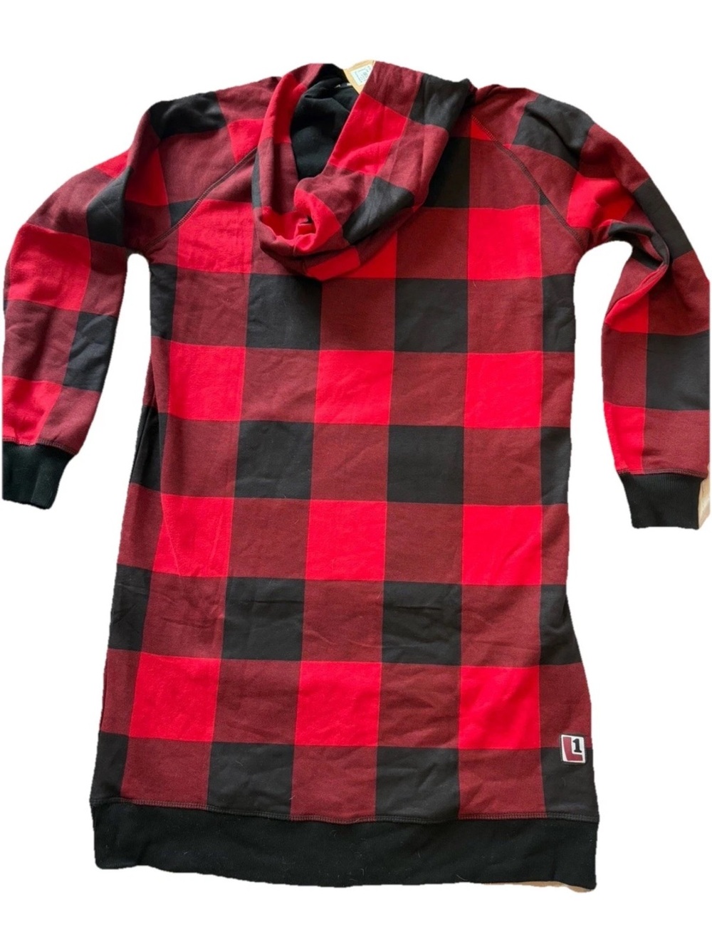 Lazy One Red/Black Buffalo Plaid Pullover Fleece Hoodie Snuggie Robe Pockets S/M - Picture 6 of 6
